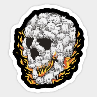 Skull Cats and Kittens Cute Fluffy Spooky On Fire Sticker